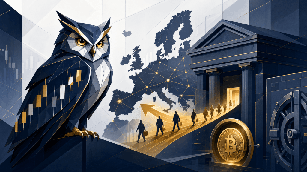 Krypto-Angebote bei Banken auf einem Smartphone mit Banking-Oberfläche und Kursgrafik